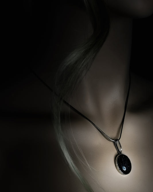 EKRJ470_Blue Goldstone Handmade Silver Necklace