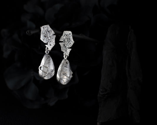 EKRJ477 Black Rutile Quartz One-of-a-kind Handmade Earrings