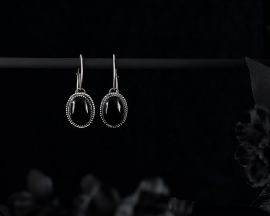 EKRJ480_Simple Dangle Black Onyx Silver Earrings