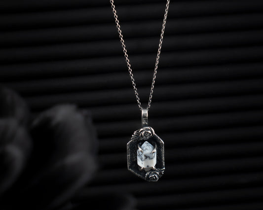 EKRJ508_Dendrite Agate Faceted Double Terminated Pointers & Rose Necklace