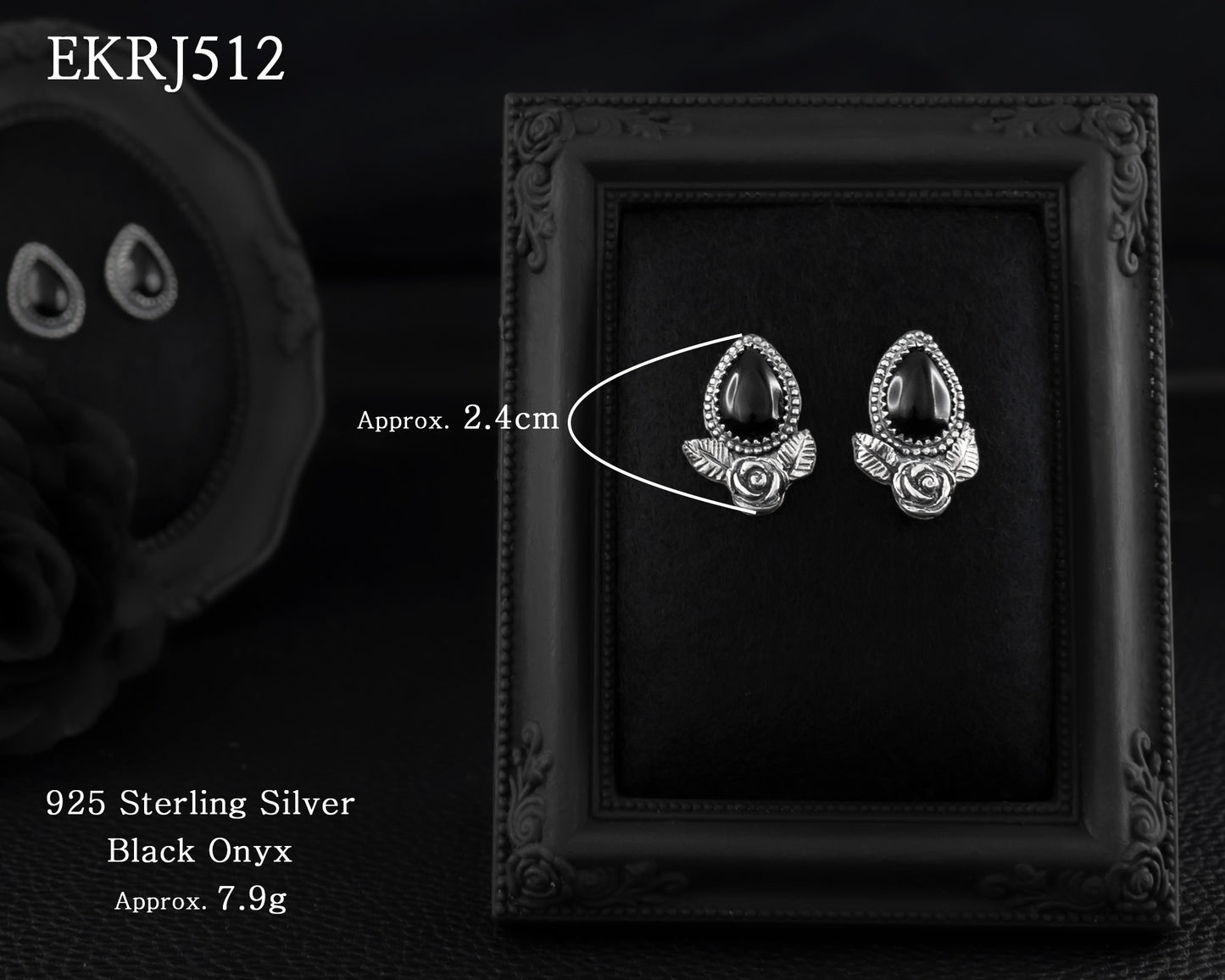 EKRJ512_Black Onyx & Rose Handmade Earrings