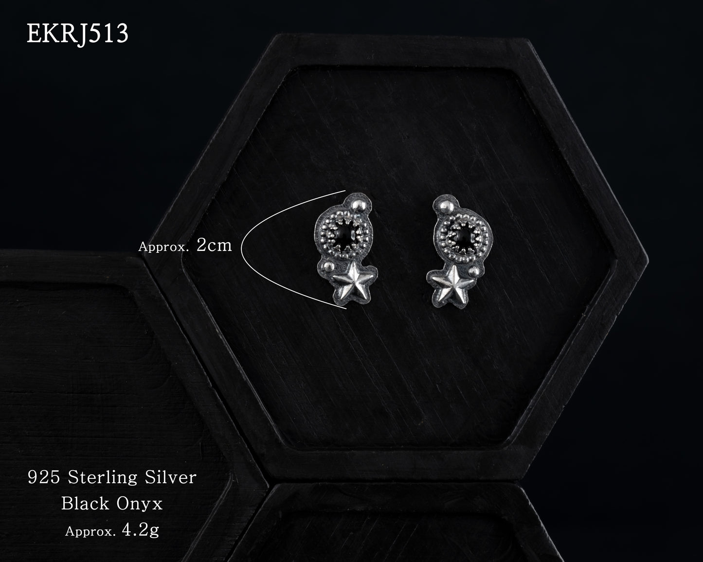 EKRJ513 Tiny Black Onyx with Star Earrings