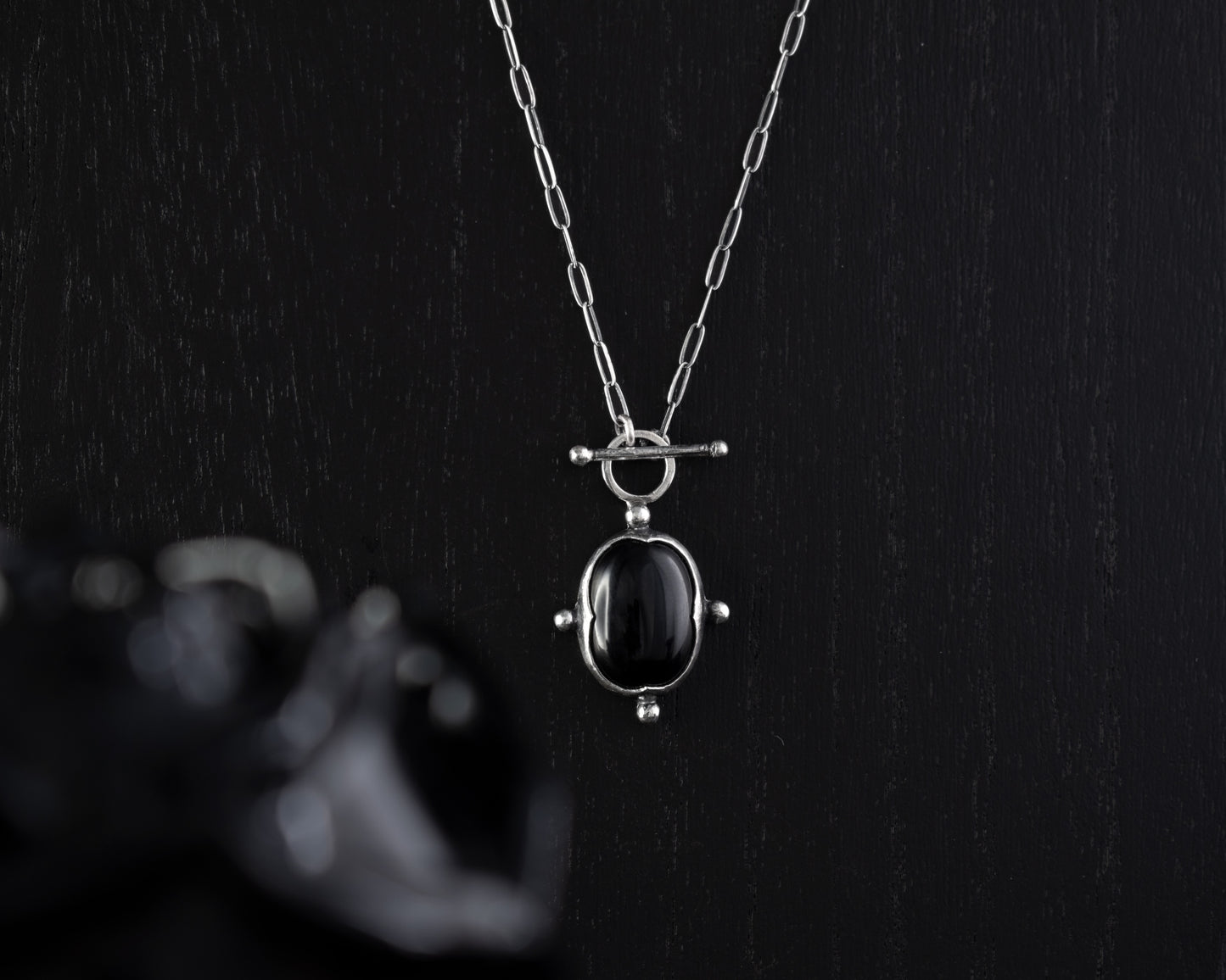 EKRJ557 Black Onyx Silver Necklace