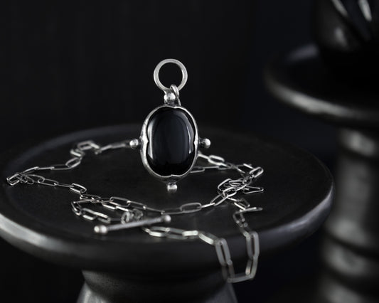 EKRJ557 Black Onyx Silver Necklace