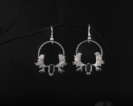 EKRJ567 Antlers Black Onyx Silver Unique Earrings
