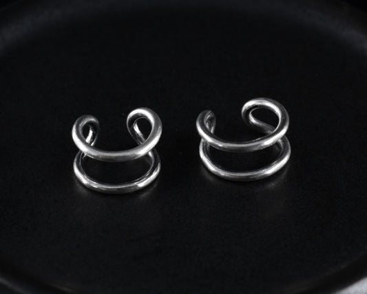 EKRJ586_ Double Bar Silver Ear Cuff / No piercing needed