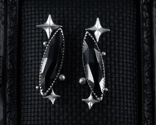 EKRJ591_Black Onyx Galaxy Twinkle Star Silver Earrings