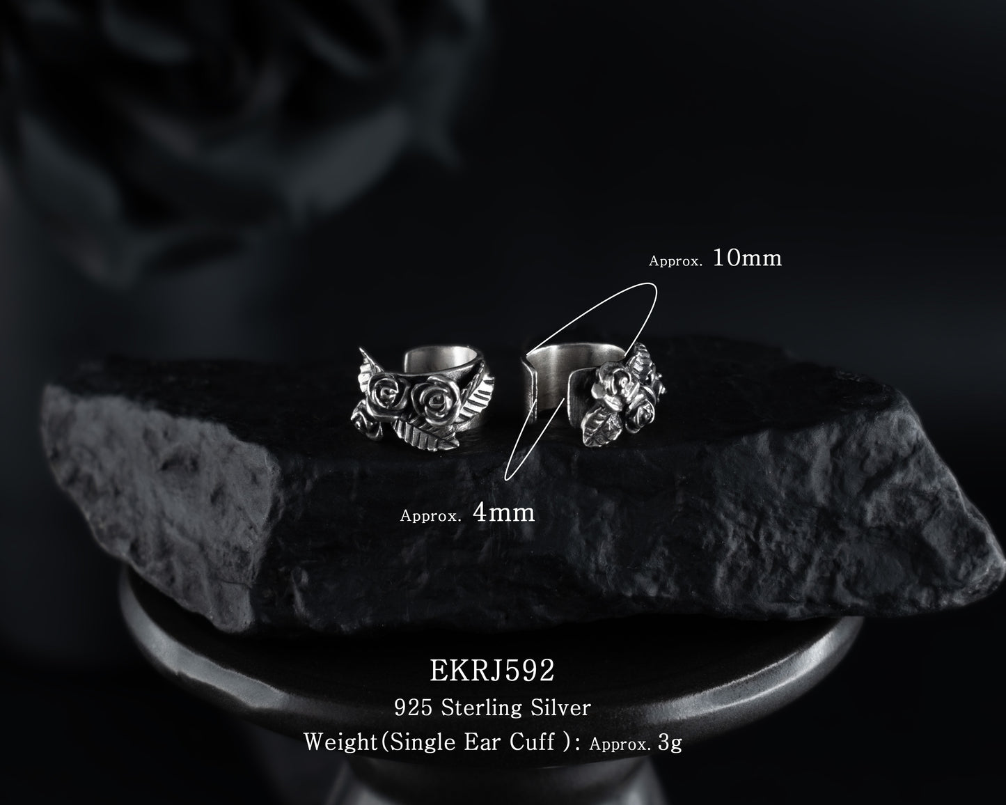 EKRJ592_Rose Silver Ear Cuffs / No piercing needed