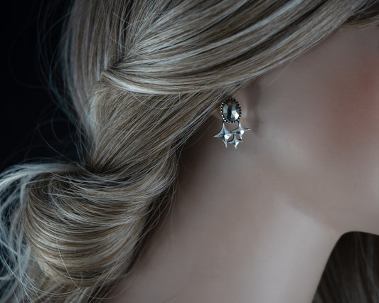 EKRJ601_Golden pyrite Triple twinkle stars Galaxy Silver Earrings