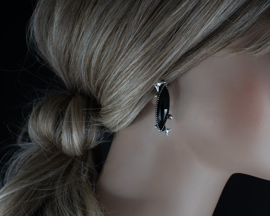 EKRJ591_Black Onyx Galaxy Twinkle Star Silver Earrings