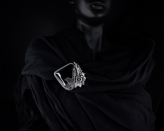 EKRJ606 Black Onyx & Rose Combination Necklace and Brooch