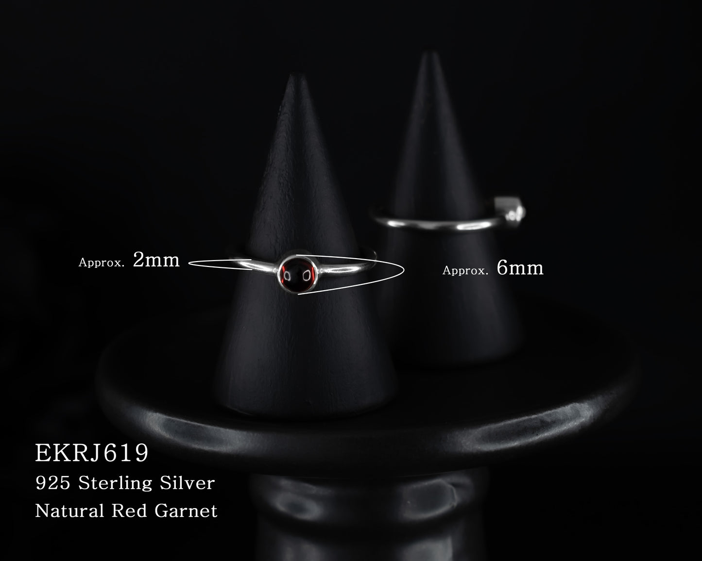 EKRJ619_ All Size_Natural Red Garnet Minimalist Silver Ring