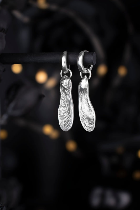 EKRJ1005 Handmade Sterling Silver Maple Key Earrings