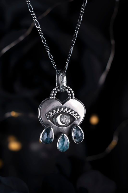 EKRJ1031 Mystic Heart of Tears One-of-a-kind Handmade Silver Necklace