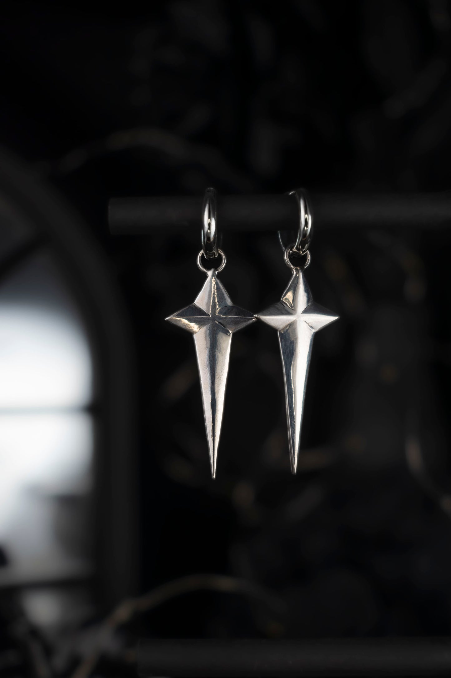 EKRJ1049 Handmade Northern Star Dangle Silver Earrings