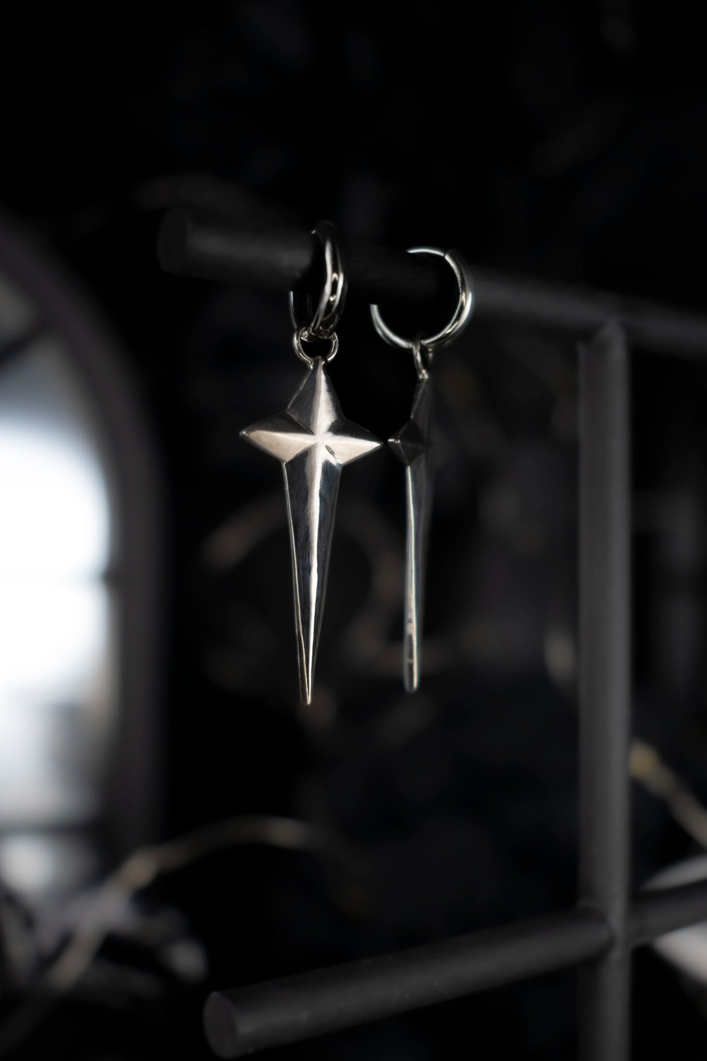 EKRJ1049 Handmade Northern Star Dangle Silver Earrings