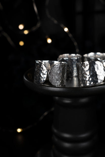 EKRJ1057 Wide Hammered Sterling Silver Ring | Handmade Textured Band Ring | Unisex Statement Jewelry