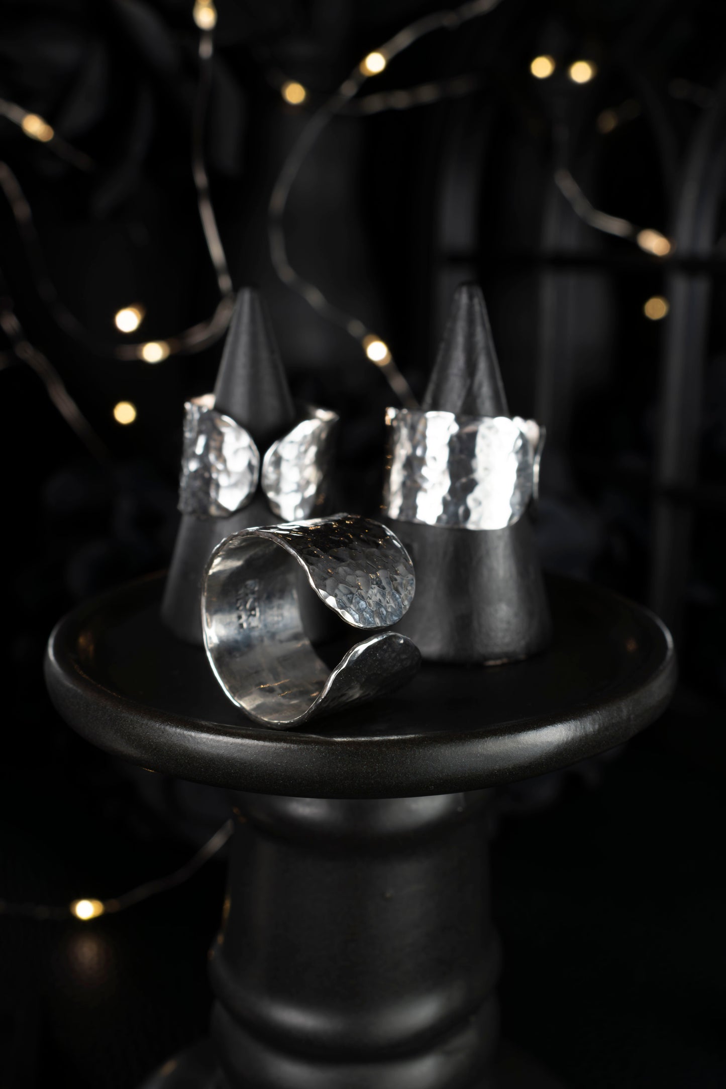 EKRJ1057 Wide Hammered Sterling Silver Ring | Handmade Textured Band Ring | Unisex Statement Jewelry