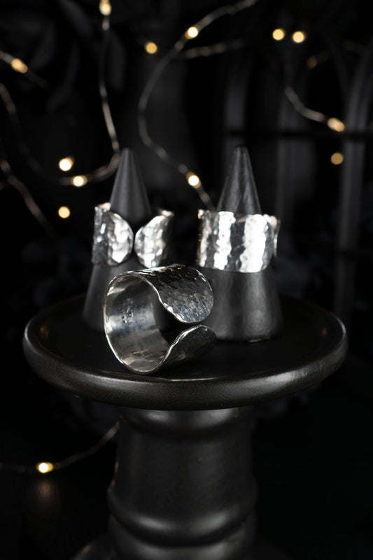 EKRJ1057 Wide Hammered Sterling Silver Ring | Handmade Textured Band Ring | Unisex Statement Jewelry
