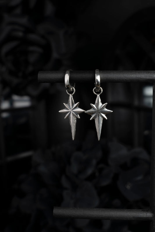 EKRJ1061 Silver North Star Earrings | Handmade Jewelry | Gothic Style | Unique Gift