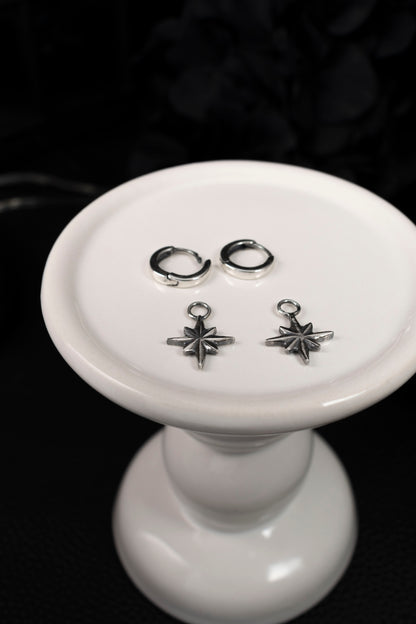EKRJ1062 Sterling Silver Star Earrings | Dainty Drop Earrings | Unisex Jewelry