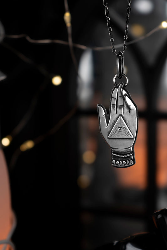 EKRJ1072  All-Seeing Hand Silver Necklace