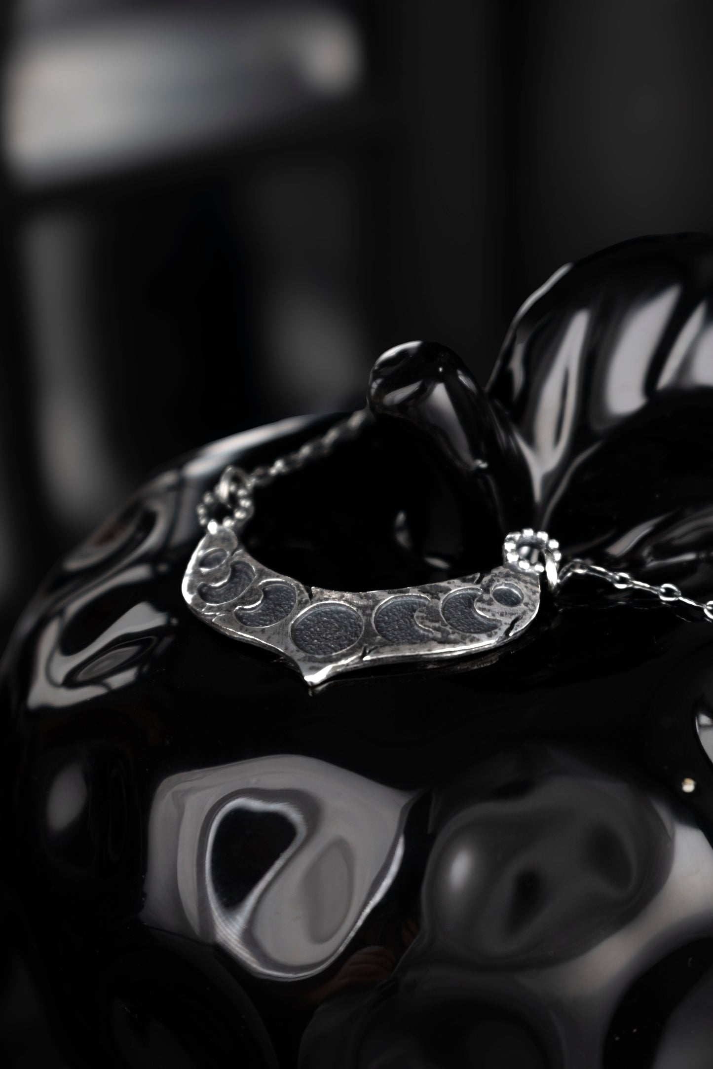 EKRJ1074  Handmade Sterling Silver Moon Phases Necklace | Textured Crescent Pendant | Unique Silversmith Jewelry