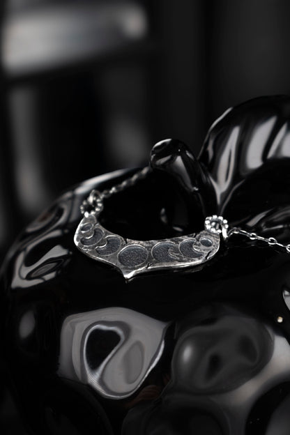 EKRJ1074  Handmade Sterling Silver Moon Phases Necklace | Textured Crescent Pendant | Unique Silversmith Jewelry