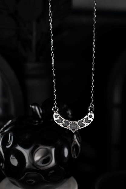 EKRJ1074  Handmade Sterling Silver Moon Phases Necklace | Textured Crescent Pendant | Unique Silversmith Jewelry