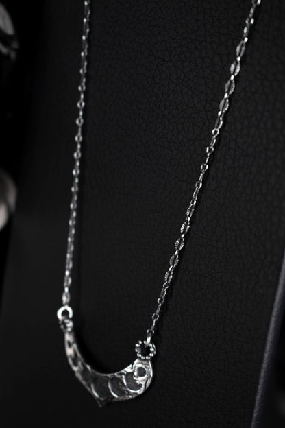 EKRJ1074  Handmade Sterling Silver Moon Phases Necklace | Textured Crescent Pendant | Unique Silversmith Jewelry