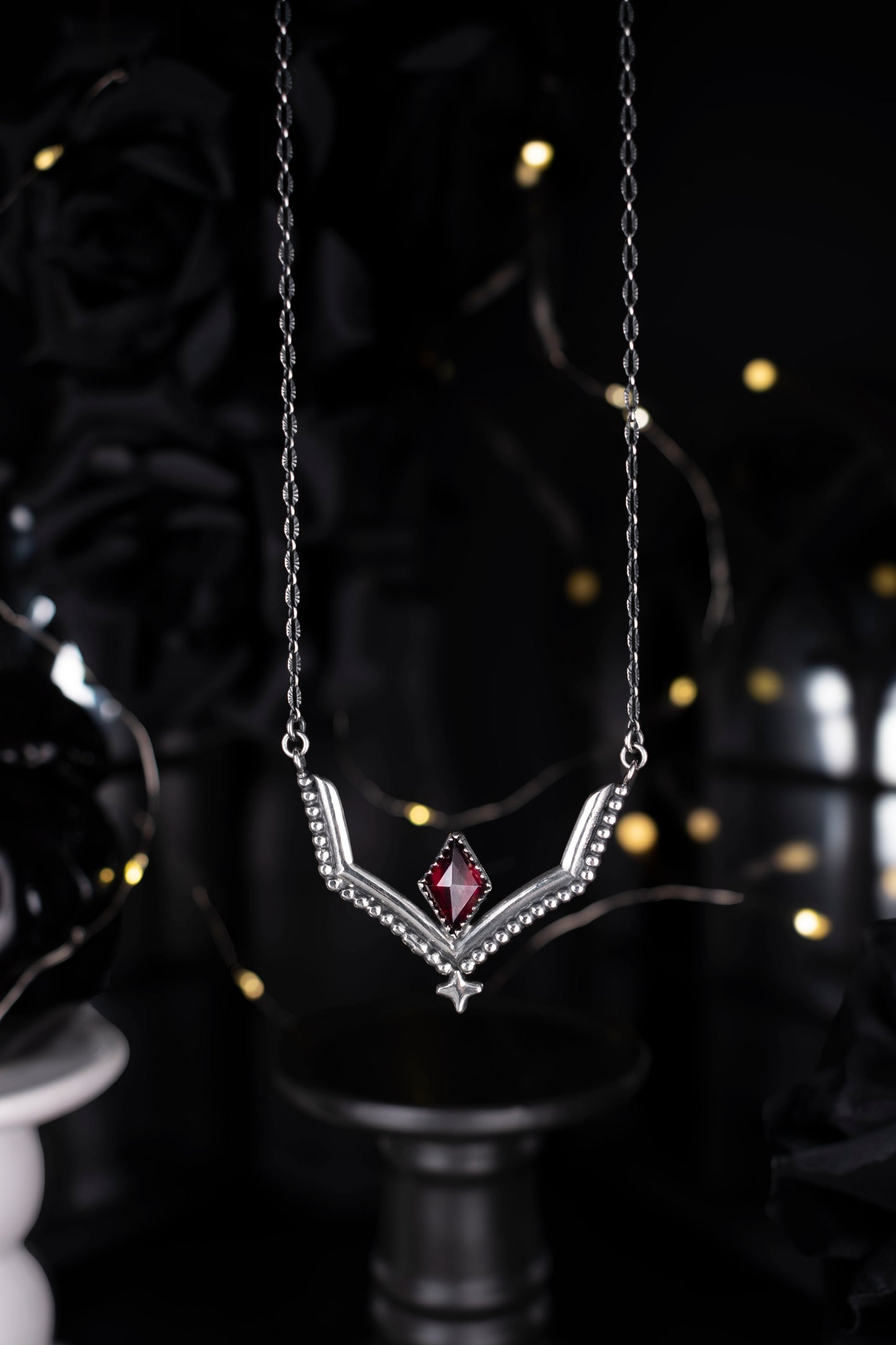 EKRJ1077 Handmade Crimson Spell Garnet Necklace | One-Of-A-Kind| Unique Silversmith Jewelry