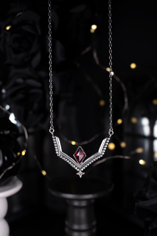 EKRJ1077 Handmade Crimson Spell Garnet Necklace | One-Of-A-Kind| Unique Silversmith Jewelry