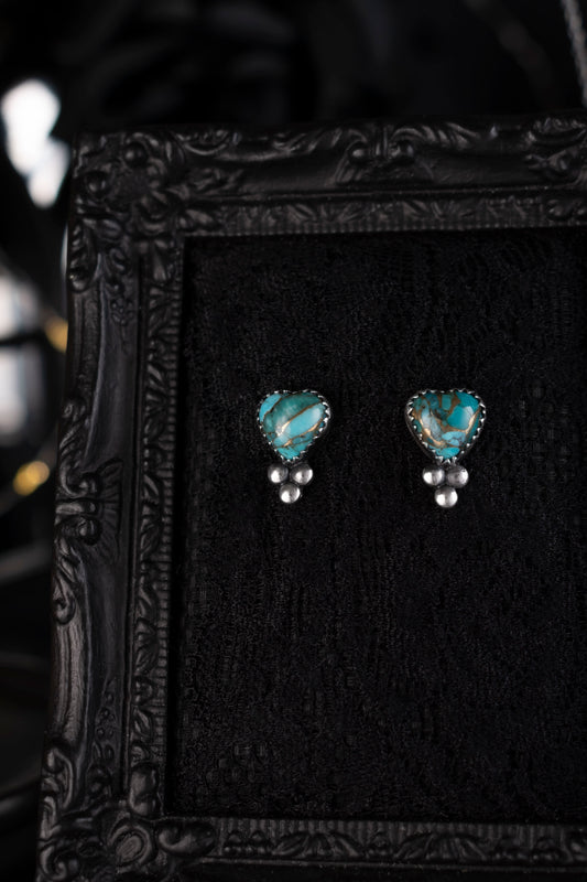 EKRJ1080 Blue Mohave Copper Turquoise Heart Stud Earrings – EKRJ Handmade Silver Jewelry