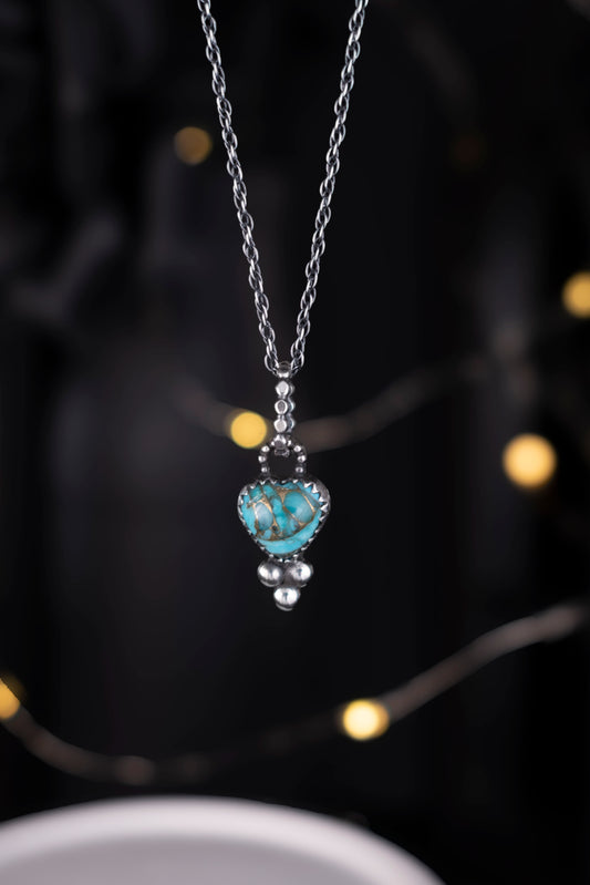 EKRJ1081 Handmade Blue Mohave Copper Turquoise Heart Necklace