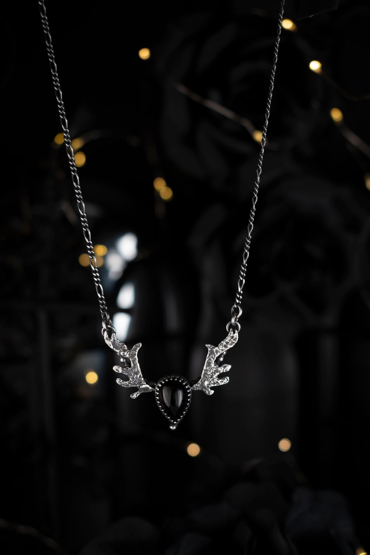 EKRJ1087 EKRJ Handmade Black Onyx Stag Silver Necklace