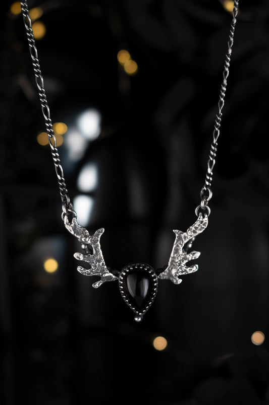 EKRJ1087 EKRJ Handmade Black Onyx Stag Silver Necklace