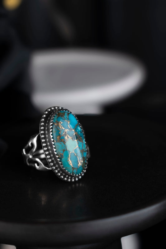 EKRJ1089 EKRJ Handmade Blue Mohave Copper Turquoise Ring in Sterling Silver