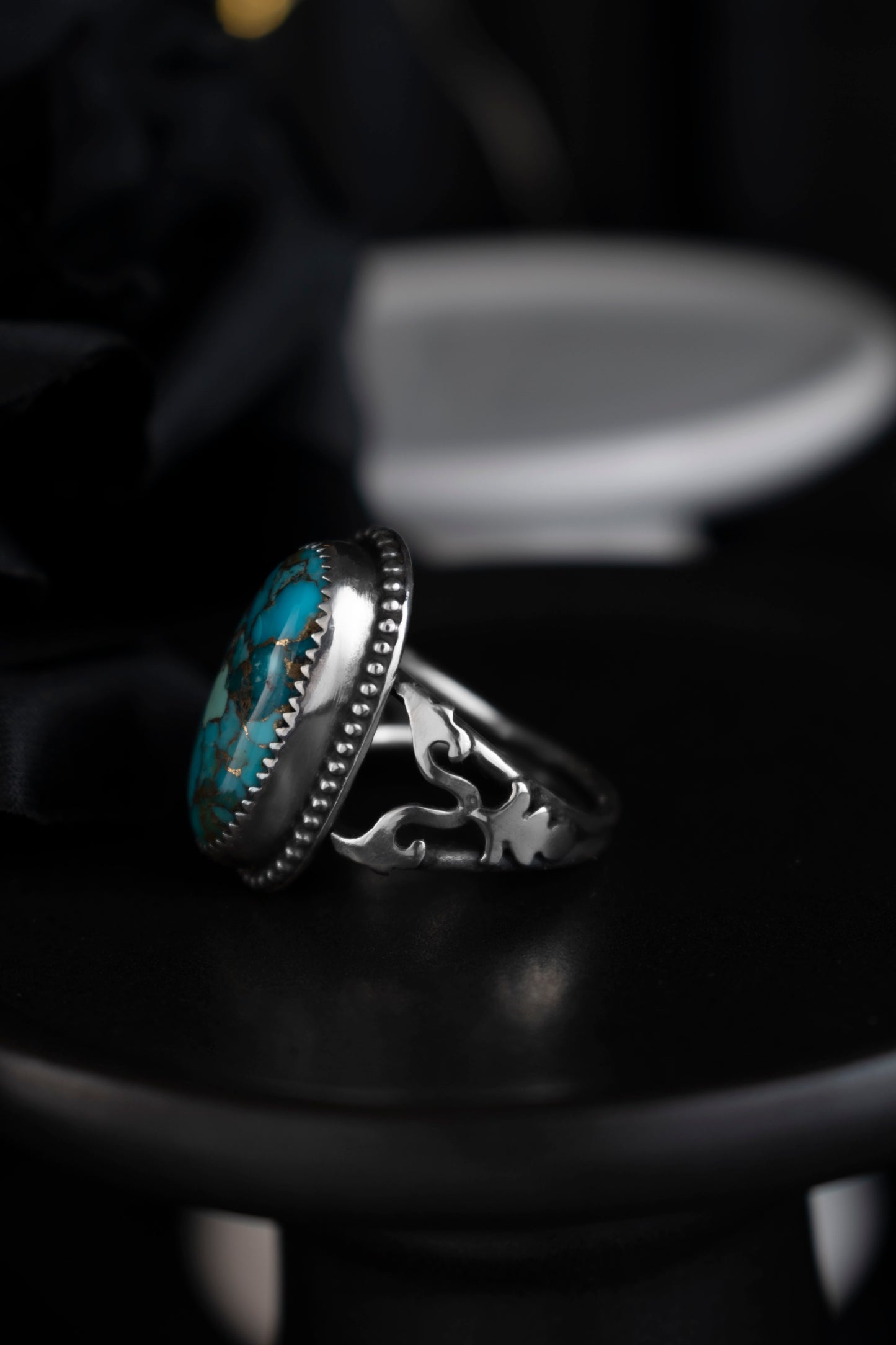 EKRJ1089 EKRJ Handmade Blue Mohave Copper Turquoise Ring in Sterling Silver