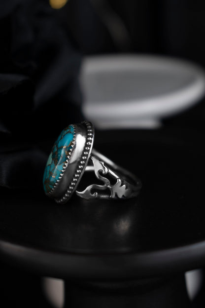 EKRJ1089 EKRJ Handmade Blue Mohave Copper Turquoise Ring in Sterling Silver