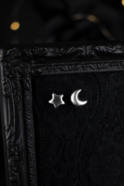 EKRJ1109 Handmade Star and Crescent Moon Sterling Silver Stud Earrings