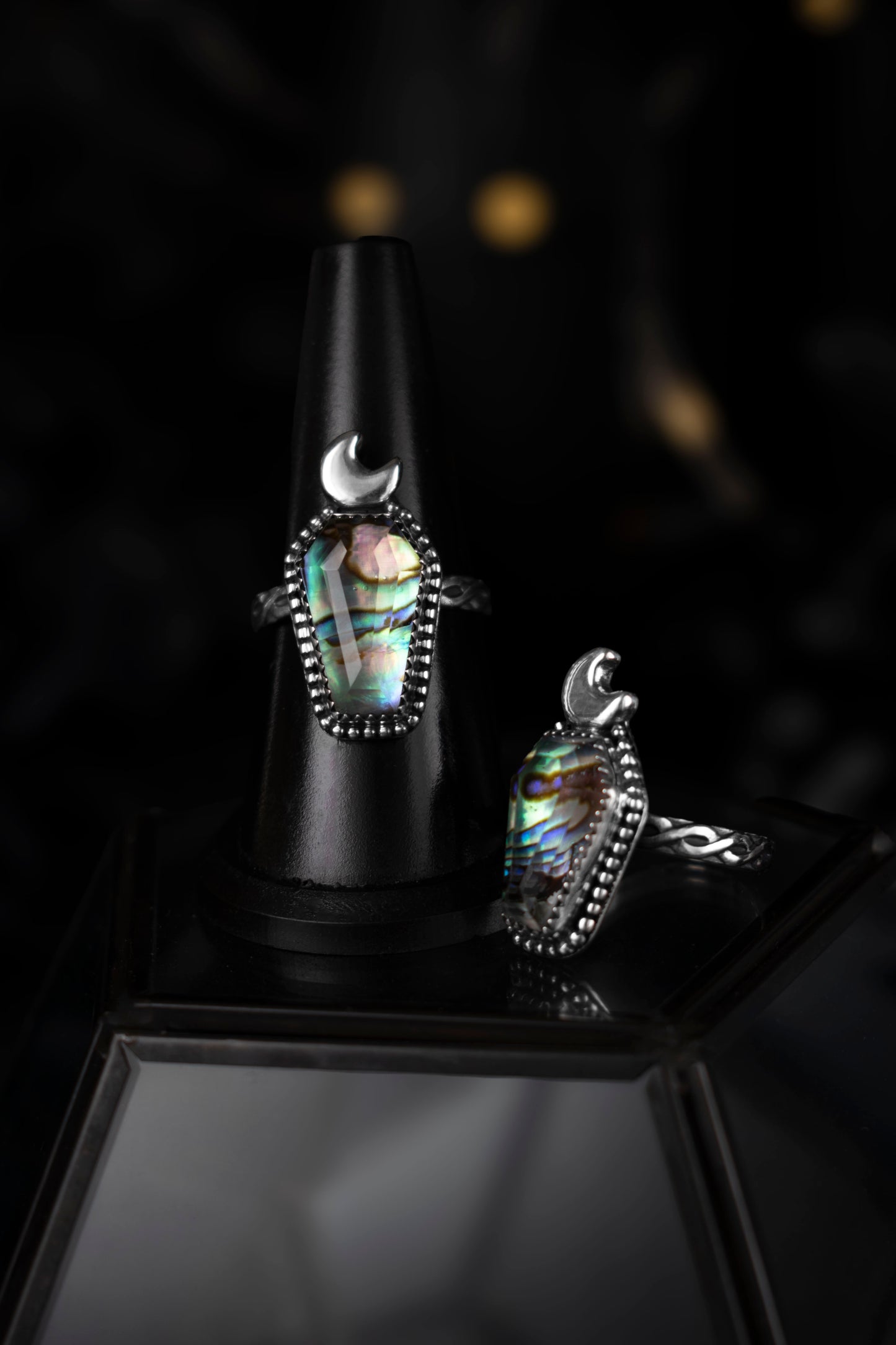 EKRJ1114 Abalone Shell Crystal Doublet Coffin Sterling Silver Ring