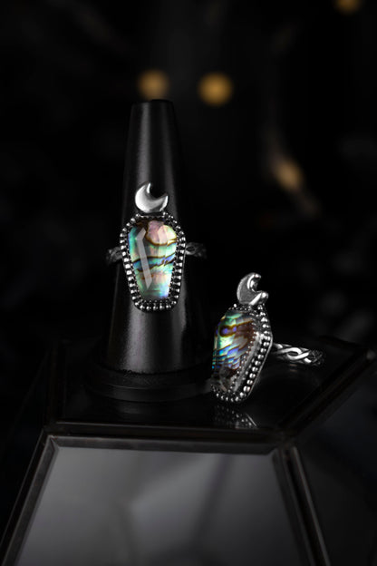 EKRJ1114 Abalone Shell Crystal Doublet Coffin Sterling Silver Ring