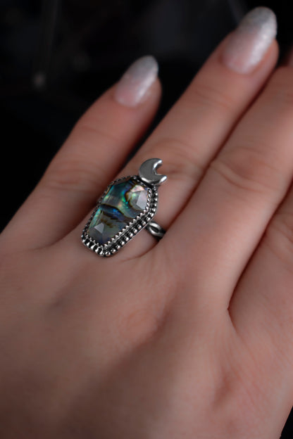EKRJ1114 Abalone Shell Crystal Doublet Coffin Sterling Silver Ring