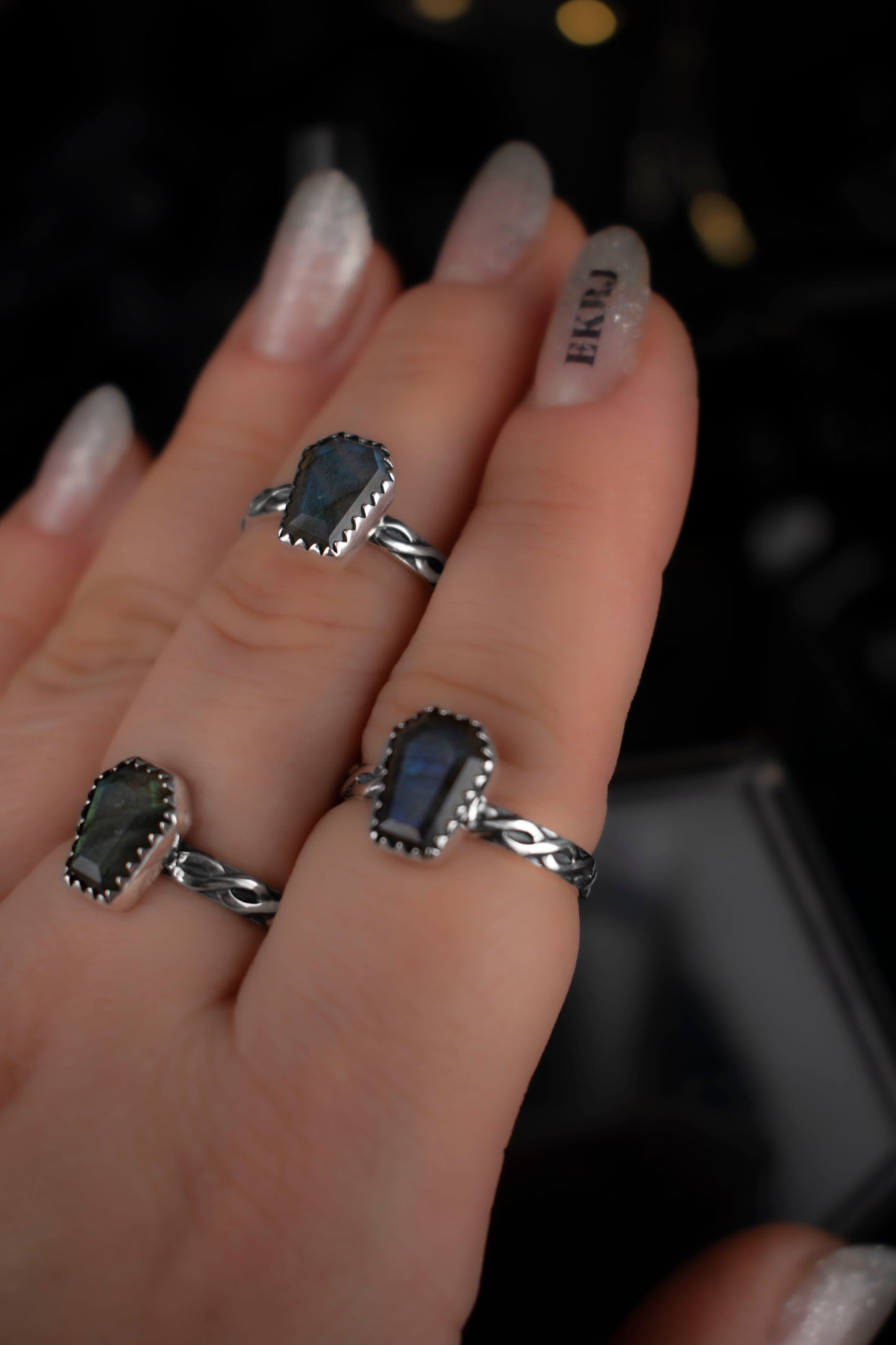 EKRJ1115 Coffin Cut Labradorite Sterling Silver Handmade Ring
