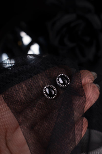 EKRJ1128 Black Onyx Stud Earrings in Sterling Silver