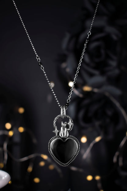 EKRJ1132 "The Midnight Familiar" — One-of-a-Kind Sterling Silver & Black Onyx Cat Necklace