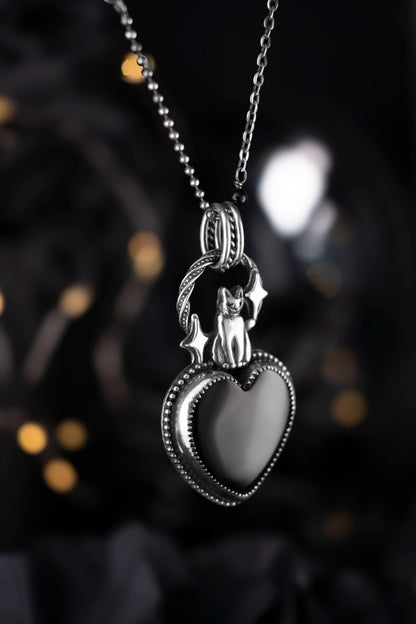 EKRJ1132 "The Midnight Familiar" — One-of-a-Kind Sterling Silver & Black Onyx Cat Necklace