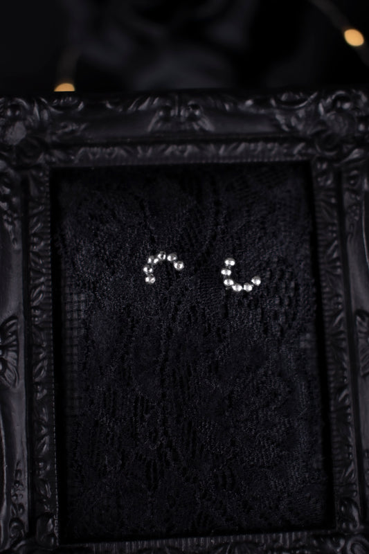 EKRJ1142 Silver Beaded Arch Studs, Handmade Dainty Dotted Earrings