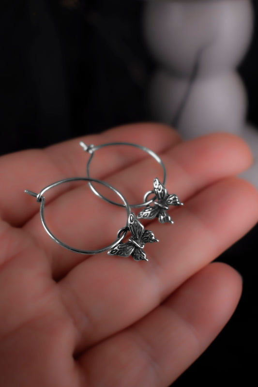 EKRJ1151 Handmade Sterling Silver Butterfly Hoop Earrings