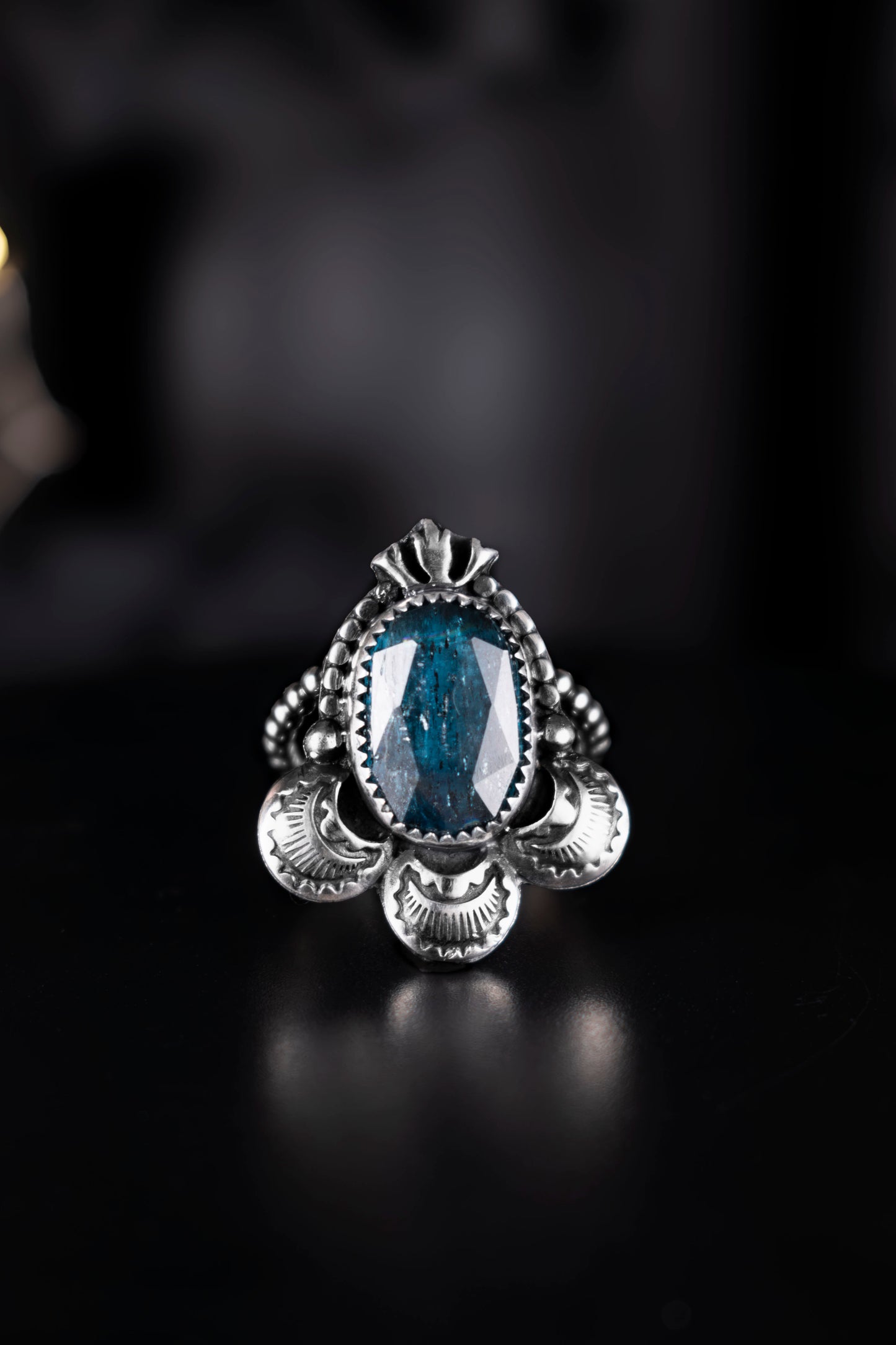 EKRJ1059 EKRJ Handmade One of a Kind Teal Moss Kyanite Ring - Wearable Magic in Silver